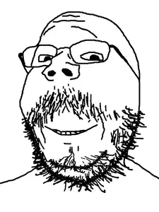 gapejak, mustached gapejak, 1soyjak, bald, beard, closed mouth, forehead lines, glasses, looking at you, mustache