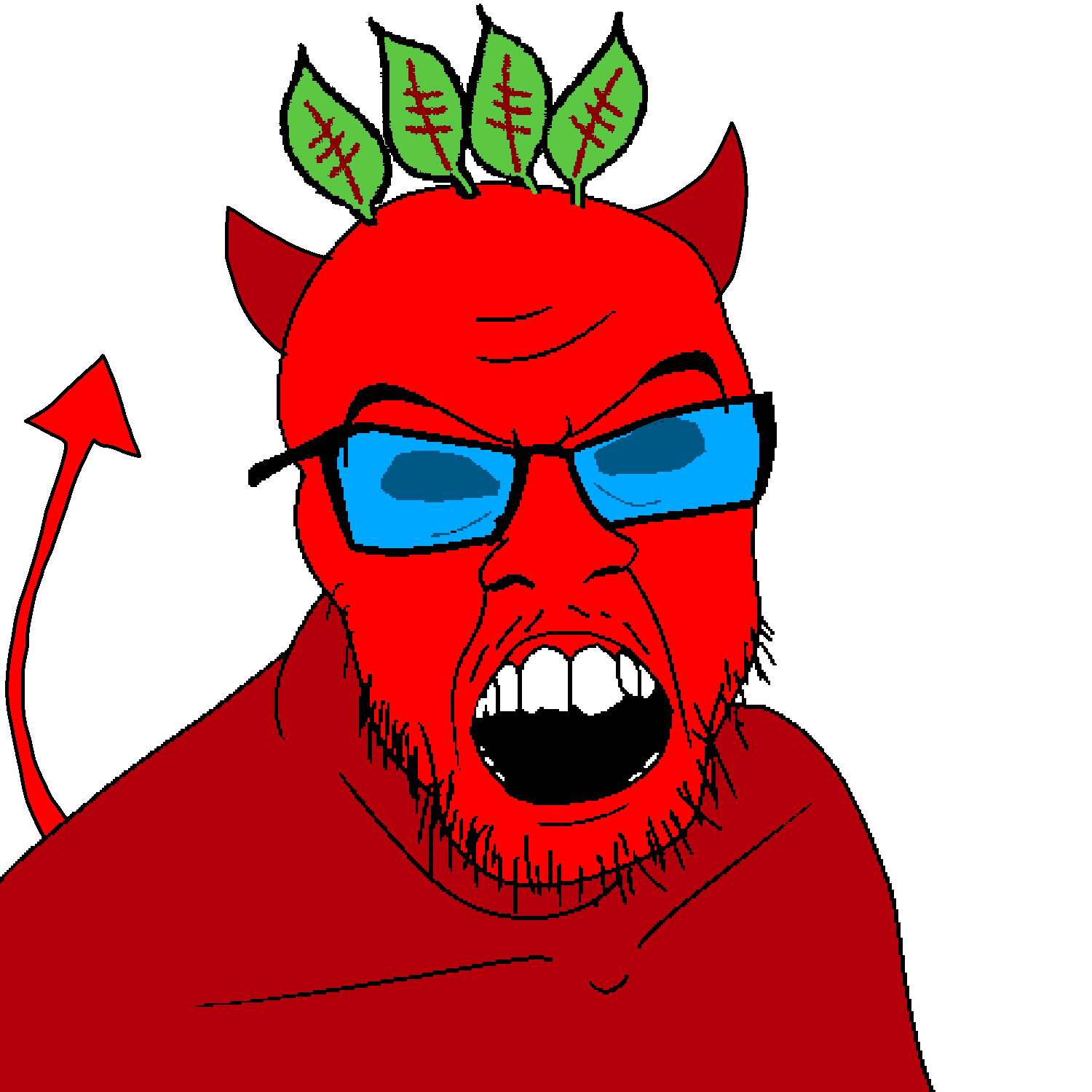feraljak, angry, black eyes, demon, demon horns, glasses, horns, jacksepticeye, leaf, looking at you