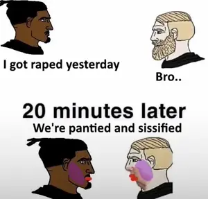 yes chad, yes chinlet, blonde hair, hair, nigger, no chin, pantied and sissified, side view