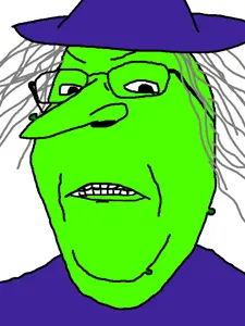 gapejak, wholesome soyjak, angry, clothes, glasses, gray hair, green skin, hat, large nose, open mouth