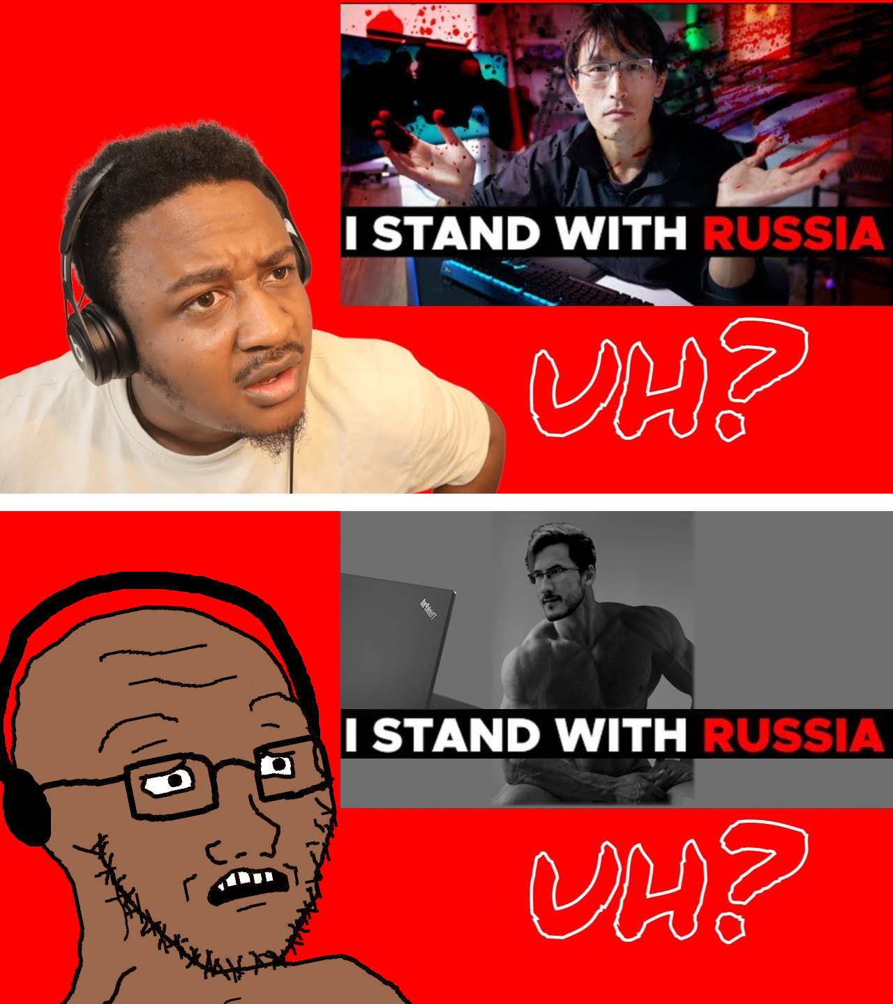 gigachad, markiplier soyjak, soyak, soyak (concerned), 2soyjaks, arm, black skin, clothes, comparison, ear