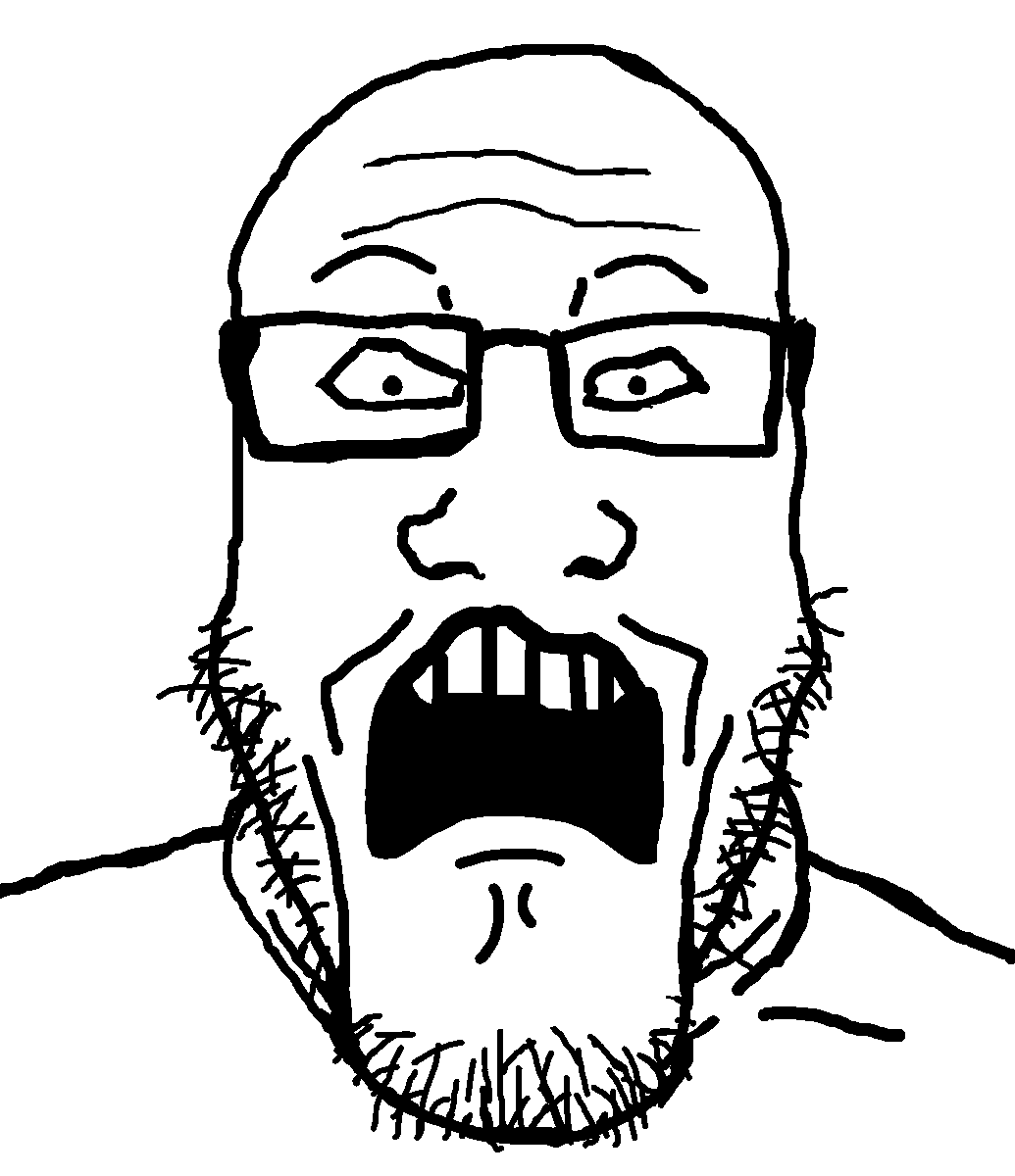 markiplier soyjak, 1soyjak, bald, front view, glasses, half open mouth, looking at you, nose, portrait, scared