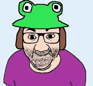 el perro rabioso, clothes, froge, glasses, hair, hat, holding breath, smile, soyjak, stubble