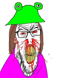 feraljak, feralrage, angry, blood, bloodshot eyes, clenched teeth, clothes, cracked teeth, froge, glasses