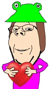 gapejak, wholesome soyjak, clothes, froge, glasses, hair, hat, heart, holding object, smile