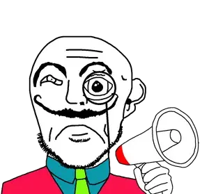 transparent_background uncolored_skin tie suit red_jacket blue_shirt blue red green green_tie stubble beard hairy handlebar_mustache mustache frowning sad eyebrows black_eyes bald megaphone 7.png