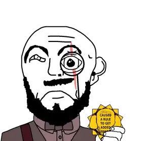 transparent_background uncolored_skin tan_suit brown_jacket brown_bowtie bowtie jacket tie suit beard mustache frowning sad kratos black_eyes bald janny rules award 3.png