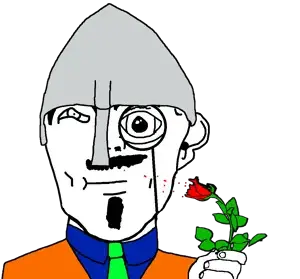 transparent_background uncolored_skin tie suit red_jacket blue_shirt blue red green green_tie goatee mustache apathetic eyebrows black_eyes helmet armor medeival knight rose flower smelling 2.png