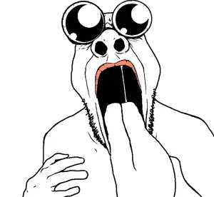 spedjak, oh my god she is so attractive, 1soyjak, bulging eyes, dilated pupils, drool, glasses, hands, lips, open eyes