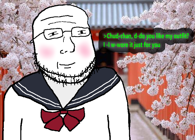 kawaiijak, unknown, bald, blush, bow tie, cherry blossom, chin, closed mouth, clothes, double chin