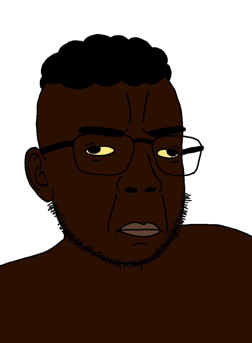 fatbvllorsomething, chudjak, markiplier soyjak, redboomer, chudplier, afro, beard, big lips, black hair, black skin