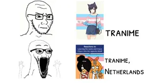 excited soyjak, soyak, wewjak, thing japanese, anime, anti ongezellig, arm, closed mouth, concerned, excited