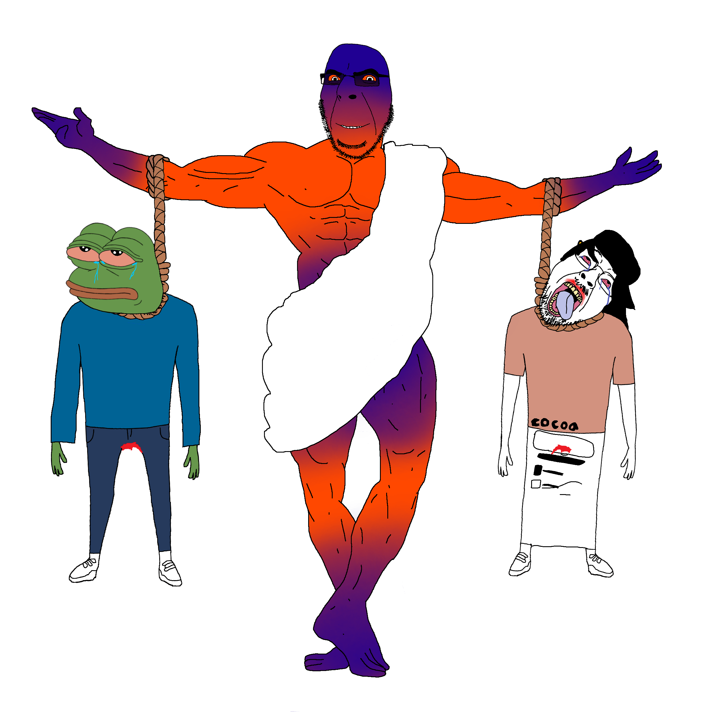 pepe, soytan, cobson, 3soyjaks, bald, black hair, blue skin, buff, closed mouth, crying