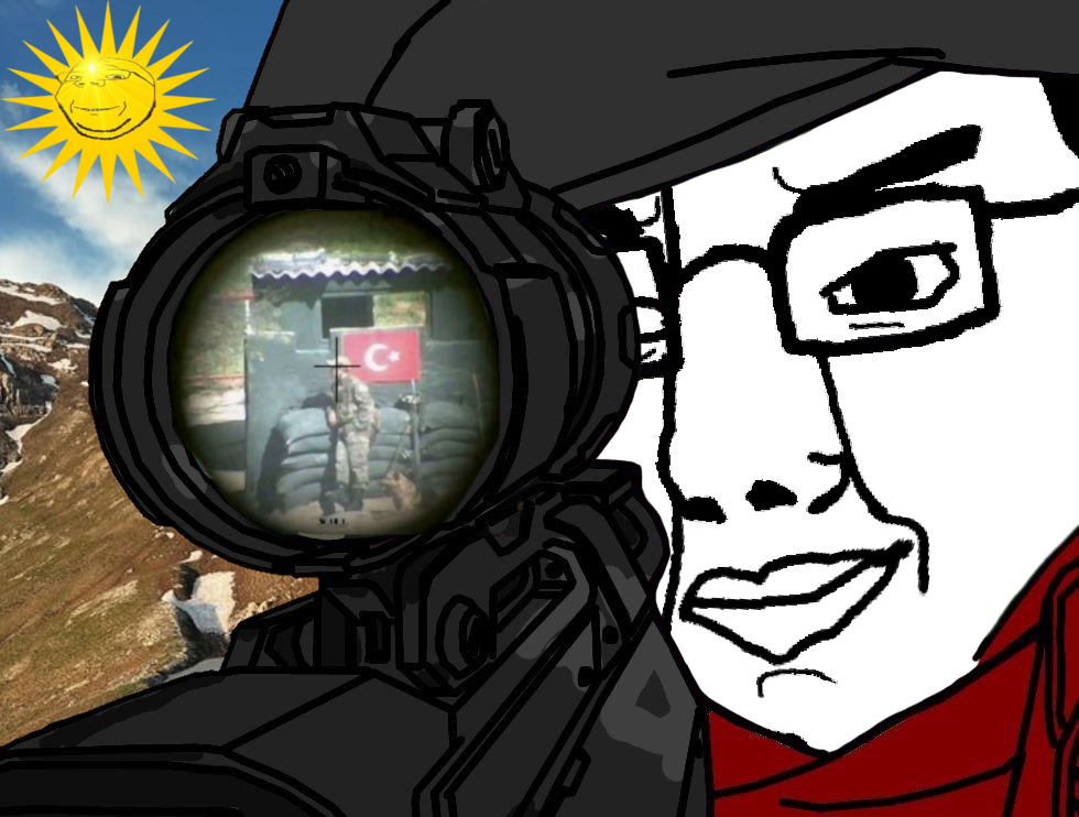 shad, chudjak, gapejak, black eyes, closed mouth, front view, glasses, gun, holding gun, holding object