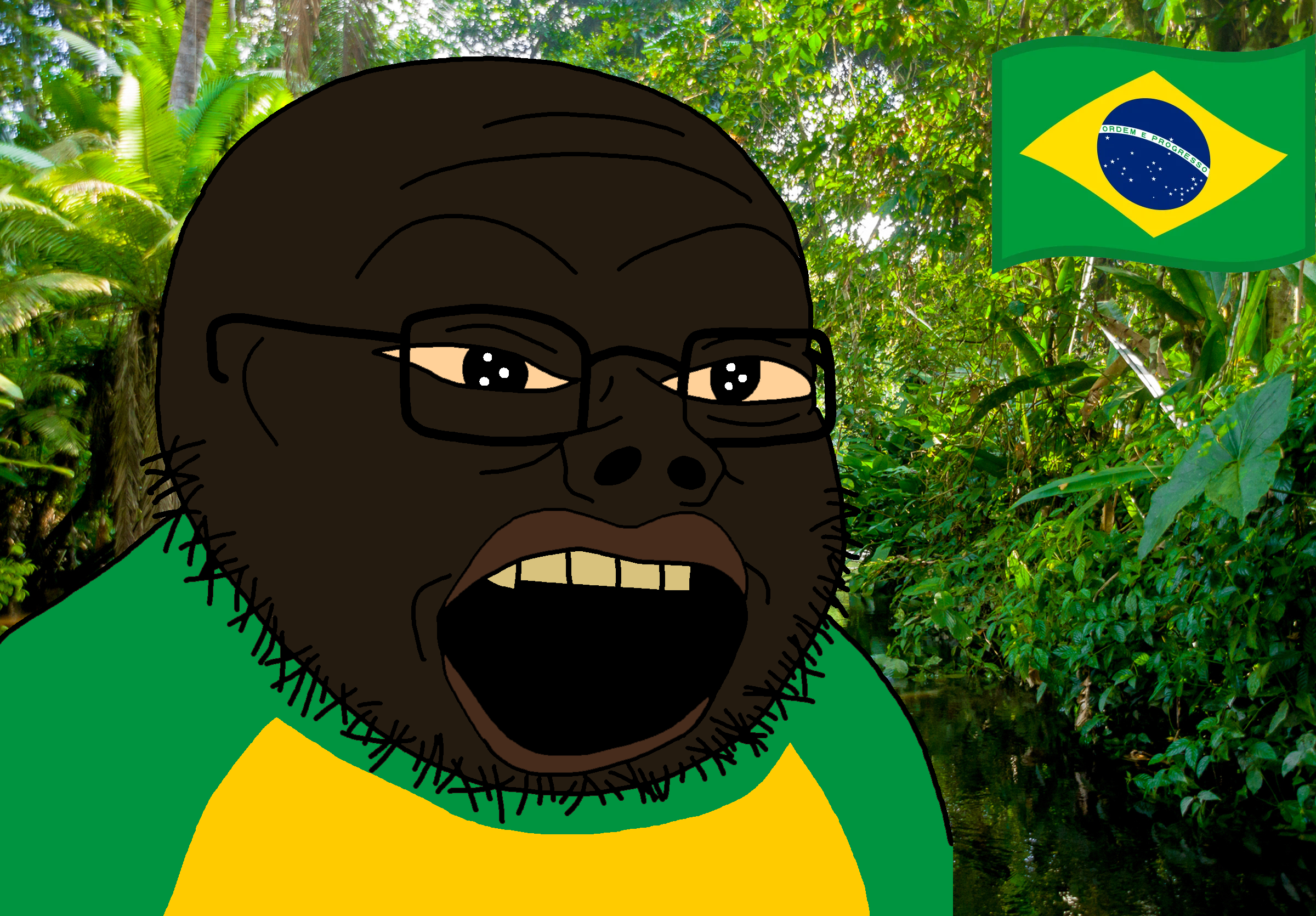 pepe, pepejak, bald, black skin, brazil, clothes, emoji, flag, glasses, grass