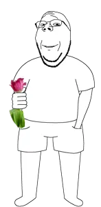 gapejak, wholesome soyjak, 1soyjak, arm, chin, clothes, double chin, feet, fist, flower