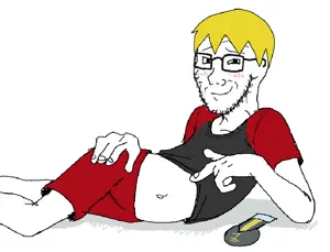 nate higgers, soyak, soyak (smug), natejak, 1soyjak, black eyes, blonde hair, blush, bowl cut, closed mouth