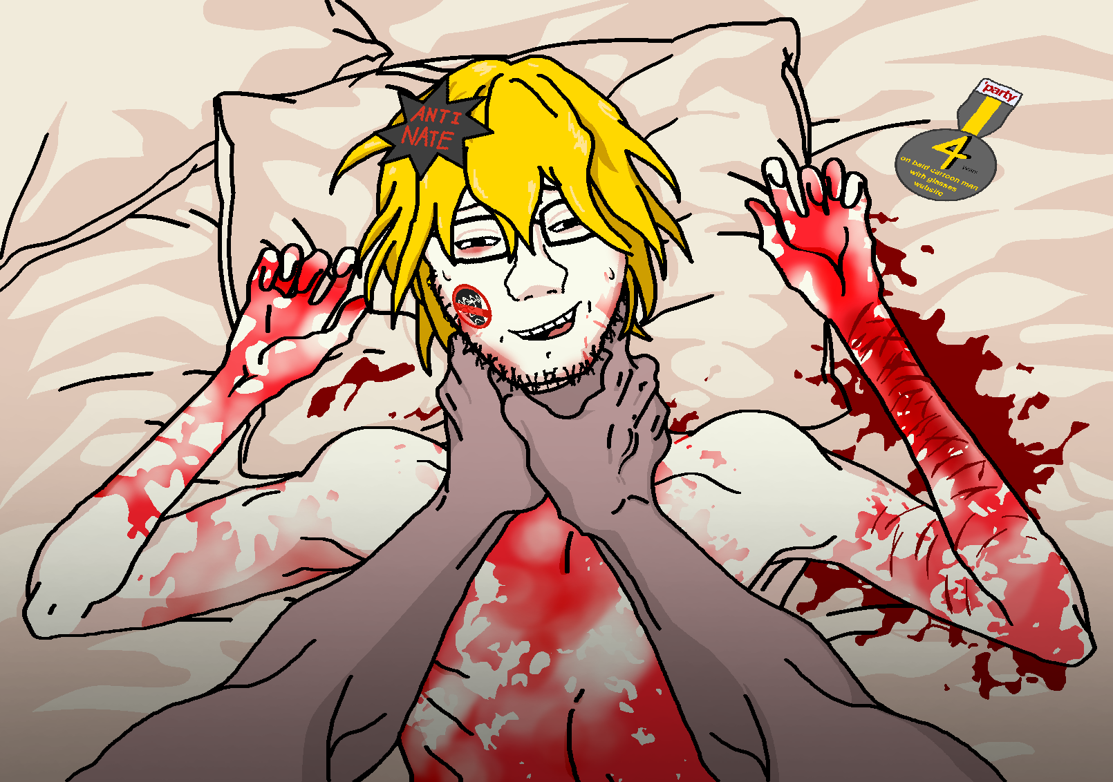 nate higgers, nate killer, soyak, soyak front2, natejak, 1soyjak, arm, blonde hair, blood, brown skin