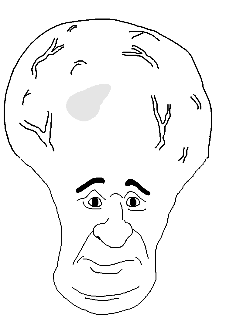 pissluffare, 1soyjak, bald, big brain, big nose, black eyes, black hair, closed mouth, forehead vein, front view