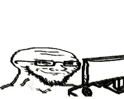 soyak, closed mouth, computer, glasses, screen, smile, smug, soyjak, squished, stubble