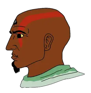 yes chad, 1soyjak, bald, beard, black eyes, brown skin, closed mouth, looking to the left, no glasses, portrait