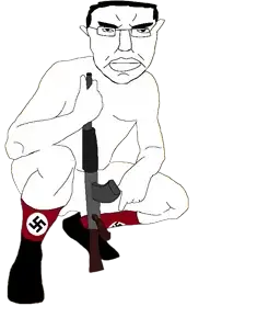 chudjak, pol face, chud, gun, nazism, transparent background, uncolored skin, weapon
