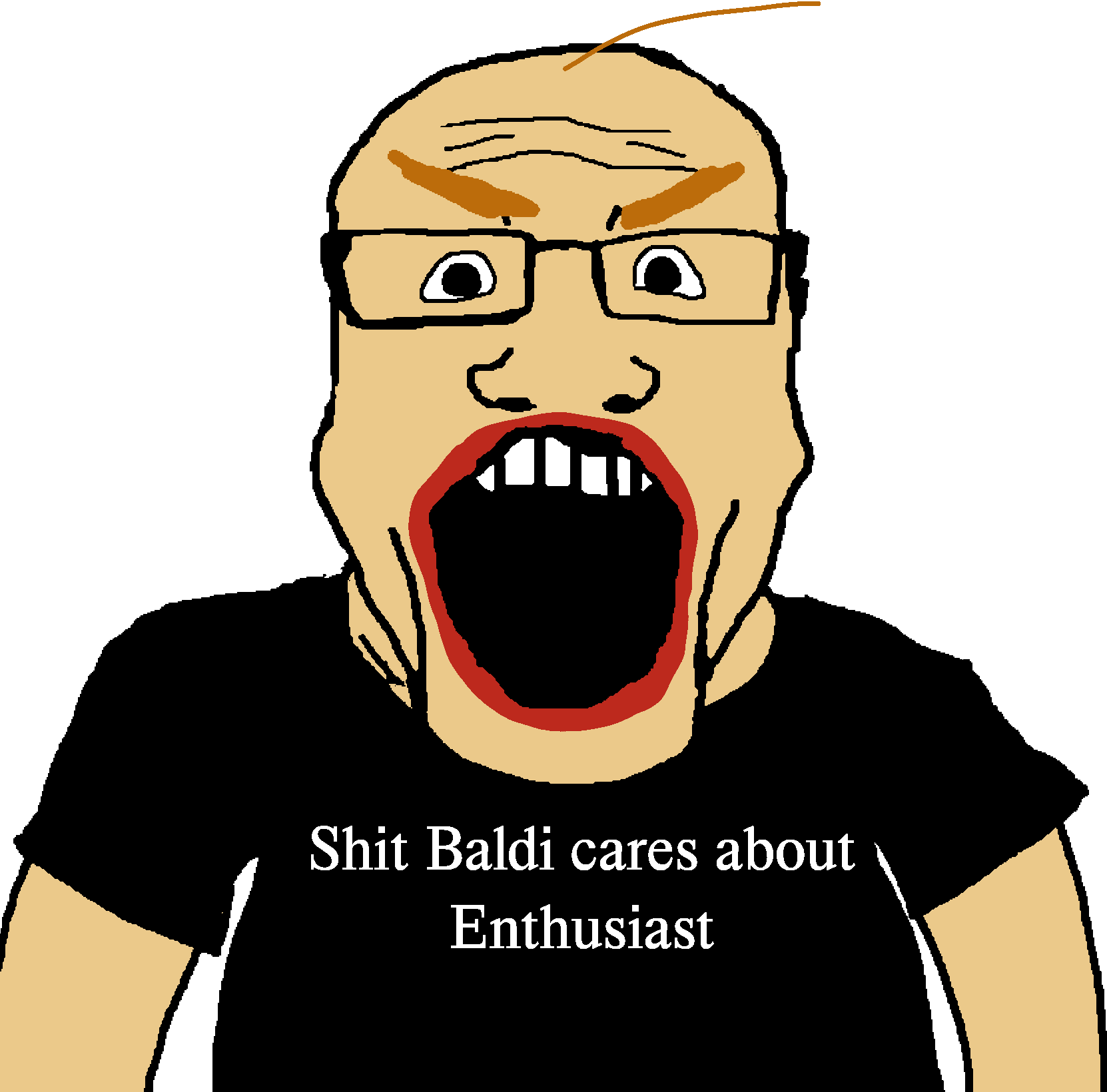 baldi, markiplier soyjak, science lover, balding, black shirt, brown hair, glasses, hair, lips, red lips