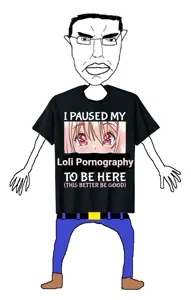 chudjak, pol face, angry, anime, arm, belt, closed mouth, clothes, ear, full body