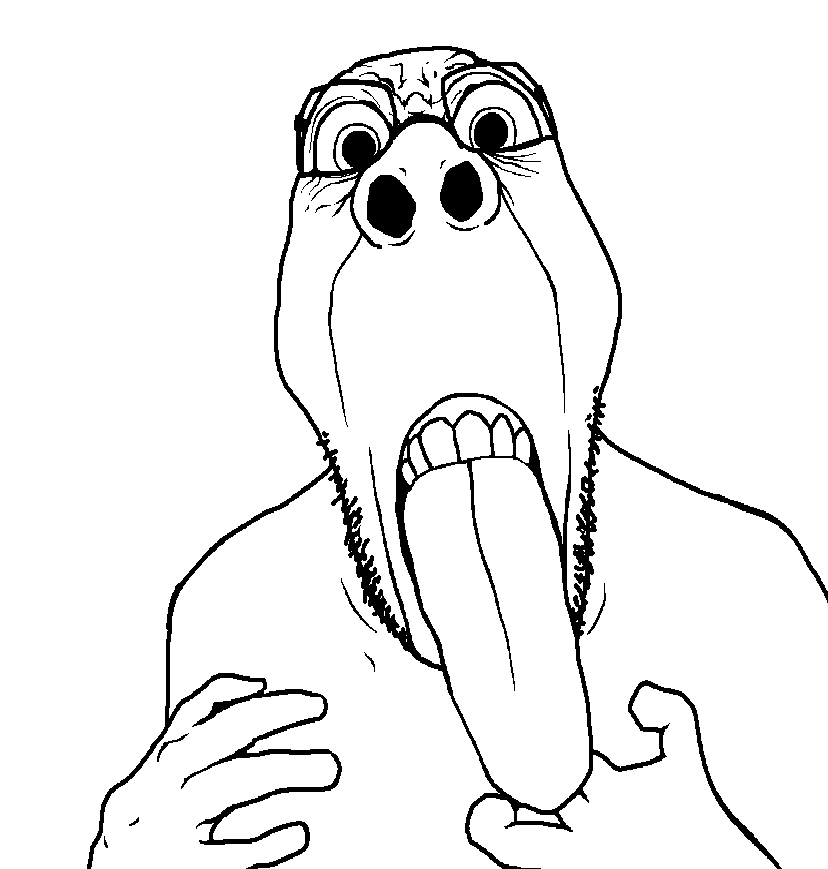 spedjak, hornyjaks, 1soyjak, bald, biting tongue, dilated pupils, front view, glasses, gums, half open mouth