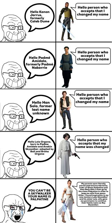 han solo, kanan jarrus, padmé amidala, princess leia, rey, cryboy soyjak, soyak, calarts, angry, bald