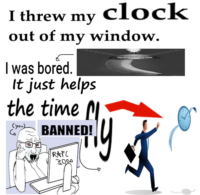 soyak, 1soyjak, bad joke, bald, chasing, clock, crying, dad joke, front view, half body