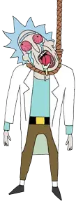 rick sanchez, bernd, hanging troonjak, troonjak, ack, adult swim, arm, bloodshot eyes, blue hair, cartoon