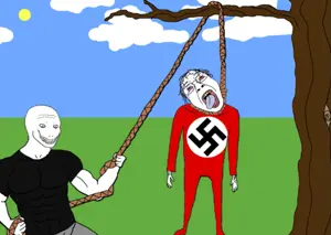 psycho wojak, wojak, bernd, hanging troonjak, troonjak, 1soyjak, ack, bald, black eyes, black hair