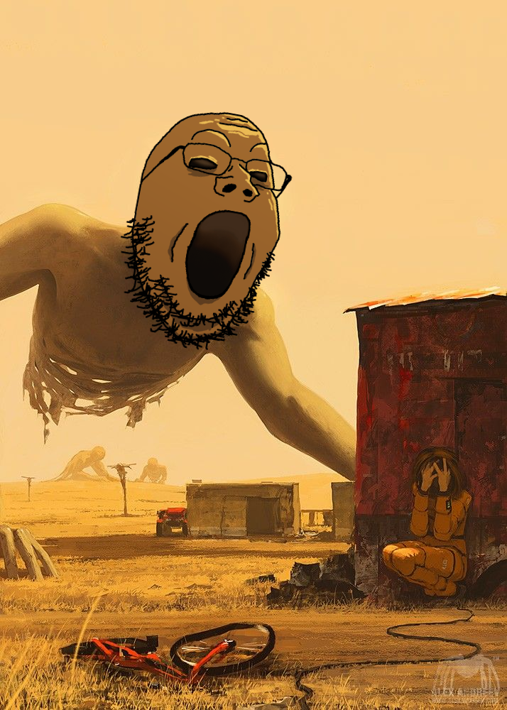 gapejak, 1soyjak, bald, bike, black eyes, creature, creepypasta, drawn background, full body, giant monster