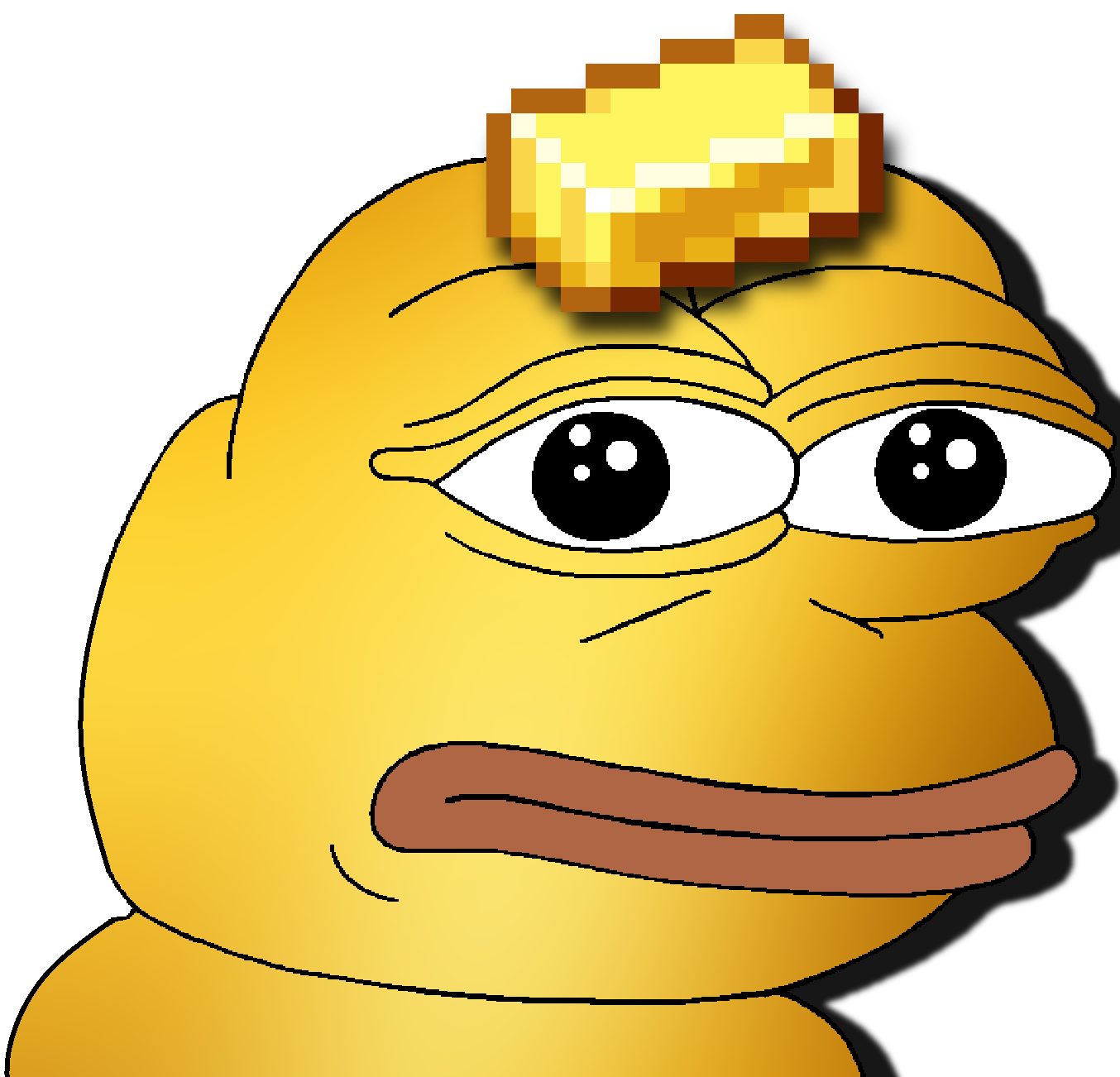 pepe, pepe hat, amphibian, animal, bald, black eyes, closed mouth, frog, gold, gold skin