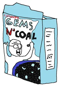 cerealjak, soy products, arm, box, cereal, coal, food, gem, glasses, hands