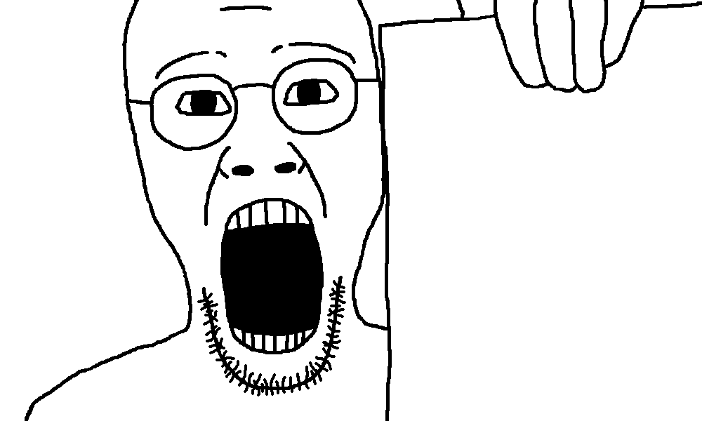 clickbaitjak, 1soyjak, asian, bald, black eyes, brainrot, chink, chinksectoid, fingers, front view