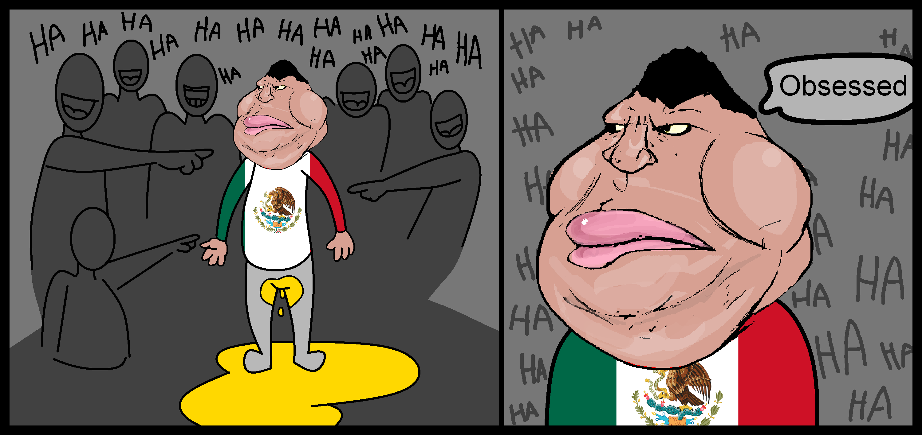 meximutt, 'toss, arm, big lips, black hair, brown skin, closed mouth, clothes, comic, fat