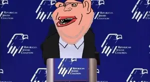 impish soyak ears, impish amerimutt, amerimutt, 1soyjak, animated, beard, clothes, glasses, jewish nose, kike
