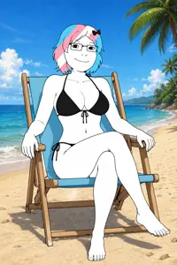 cobson, derpson, female cobson, femjak, barefoot, beach, bikini, chair, cleavage, clouds
