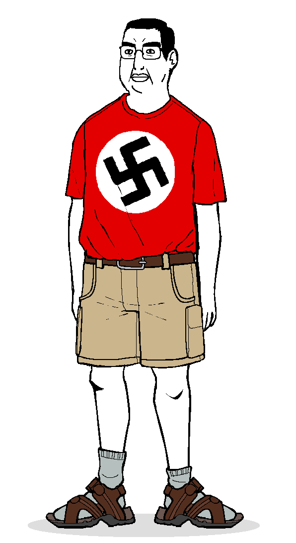 chudjak, 1soyjak, belt, big lips, big nose, black eyes, black hair, bushy eyebrows, cargo shorts, chud