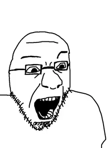 samuelson, unknown, 1soyjak, bald, black eyes, front view, looking to the right, monochrome, open eyes, open mouth