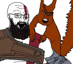 kratos, feraljak, soyak, feralsquirrel, squirreljak, 2soyjaks, animal, beard, blue eyes, buck teeth