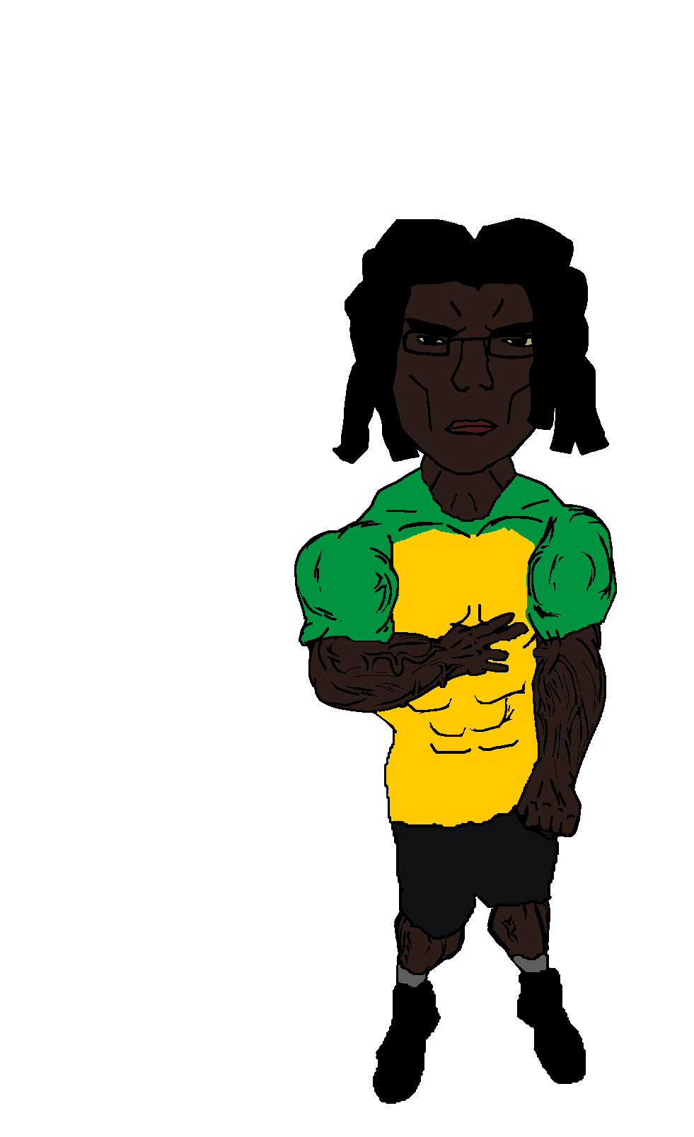 chudjak, chudjak front, unbotheredchud, black hair, black skin, brazil, brazilian, clothes, full body, glasses
