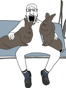 gapejak, markiplier soyjak, wholesome soyjak, 3soyjaks, bald, black eyes, front view, full body, glasses, looking at you