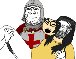 245323 - soybooru.com - armor black_hair cape closed_mouth cross girlfriend glasses hair happy helmet holding_person knight long_hair marney namefags necklace neutral op_took_a_selfie_of_xerself open_mouth romance self_insert.png
