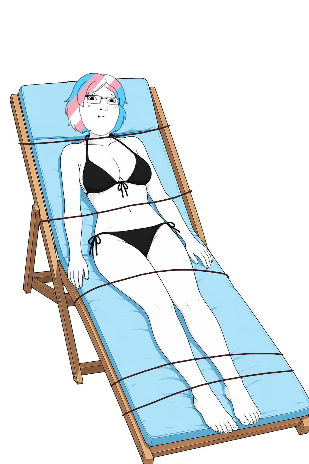 cobson, derpson, female cobson, femjak, 1soyjak, bikini, black eyes, chair, closed mouth, female