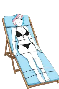 cobson, derpson, female cobson, femjak, 1soyjak, bikini, black eyes, chair, closed mouth, female