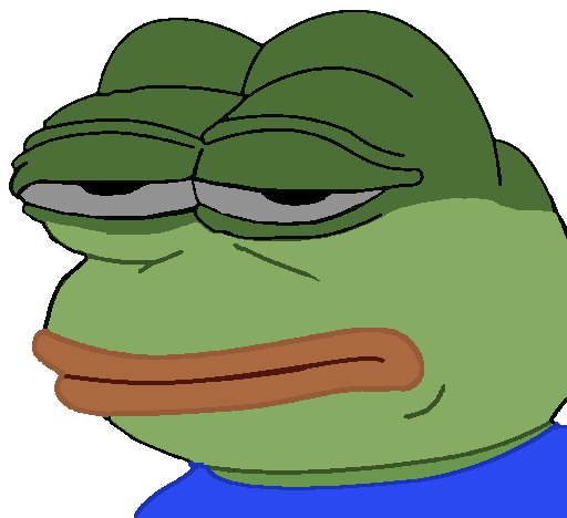 pepe, 1nas, black eyes, brian, closed mouth, frown, green skin, half closed eyes, looking at you, no glasses