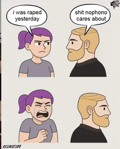 251048 - soybooru.com - ai_generated black_shirt blonde_hair crying female grey_background grey_shirt hair ice multiple_nas not_oc purple_hair speech_bubble text white_skin woman yes_chad.jpg